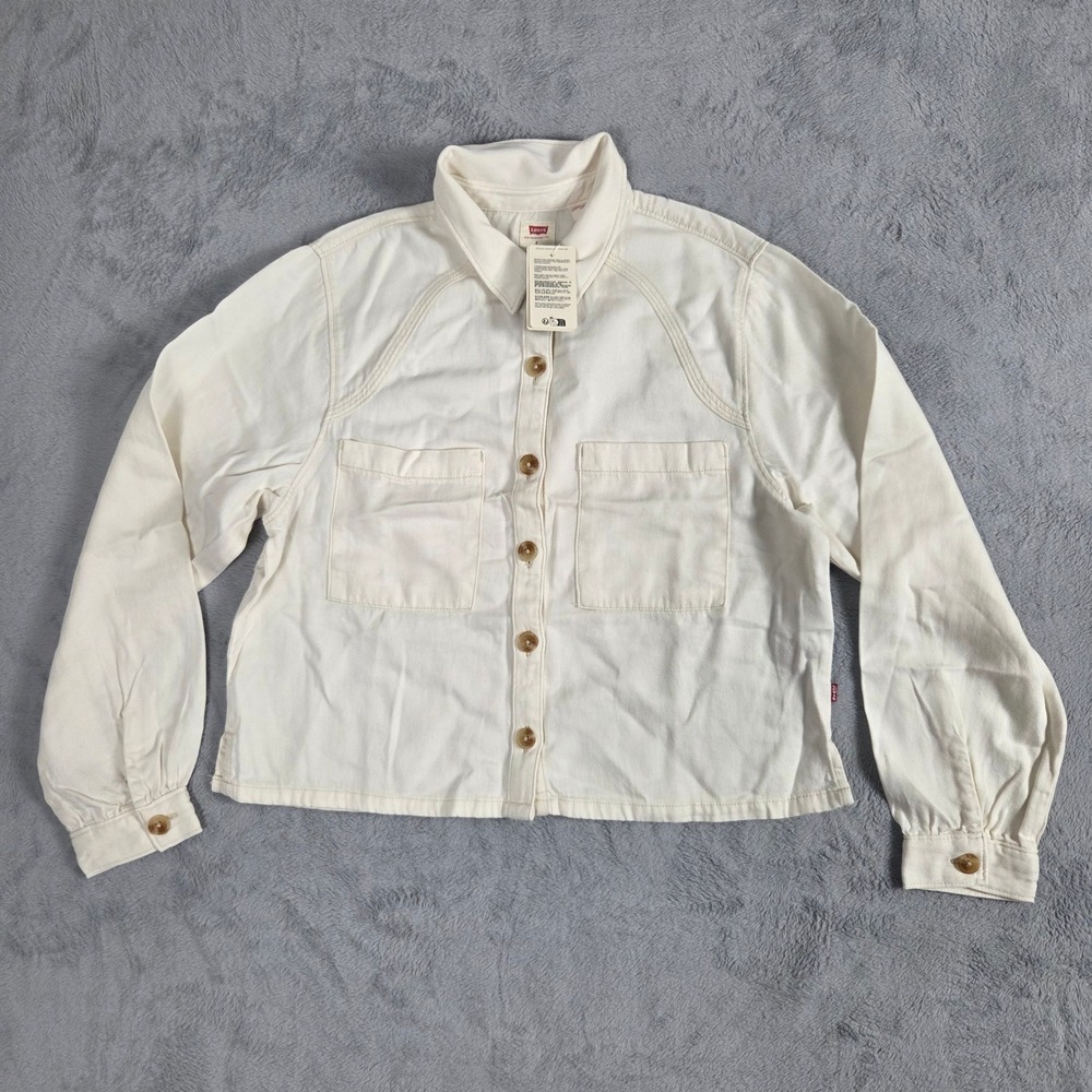 Levis Utility Jacket Womens S White NEW Cropped Denim Button Front 005EV0009